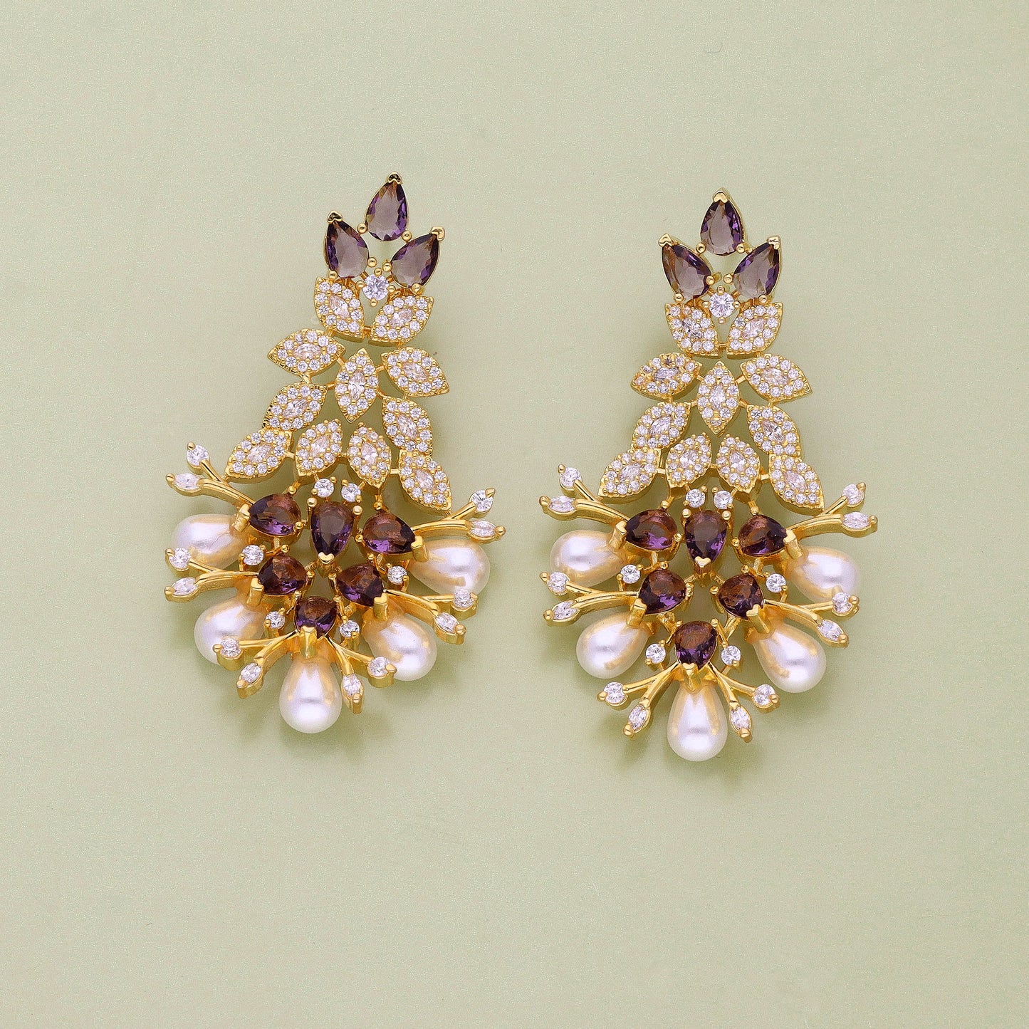 Zirconia Gold Polish Ruby Stone Dangler Earrings
