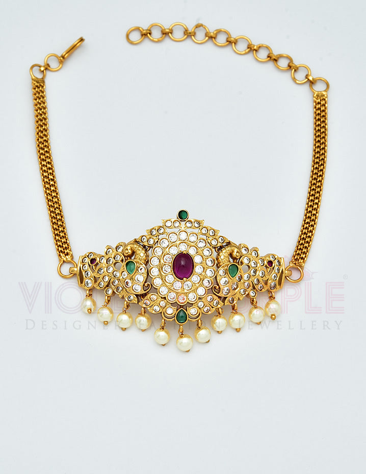 Gold Polish Peacock Design Chain Baju Band