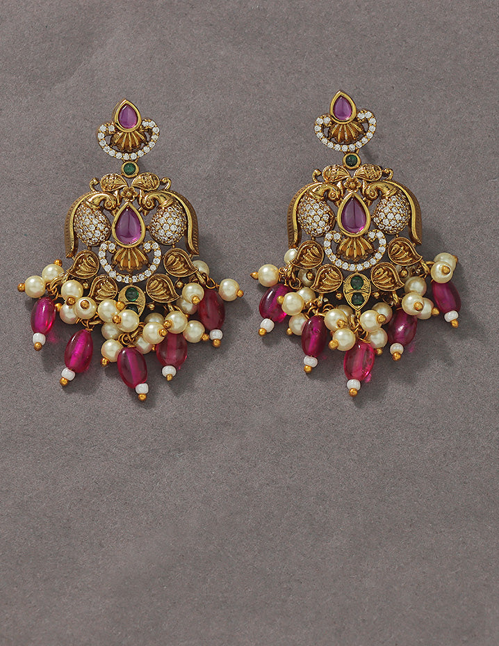 Designer Floral Emerald Matt Kempu Necklace Set