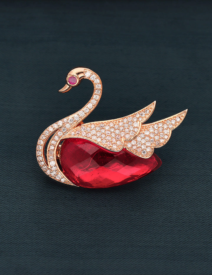 Zircon Carat Polish Ruby Stone Swan Saree Pin