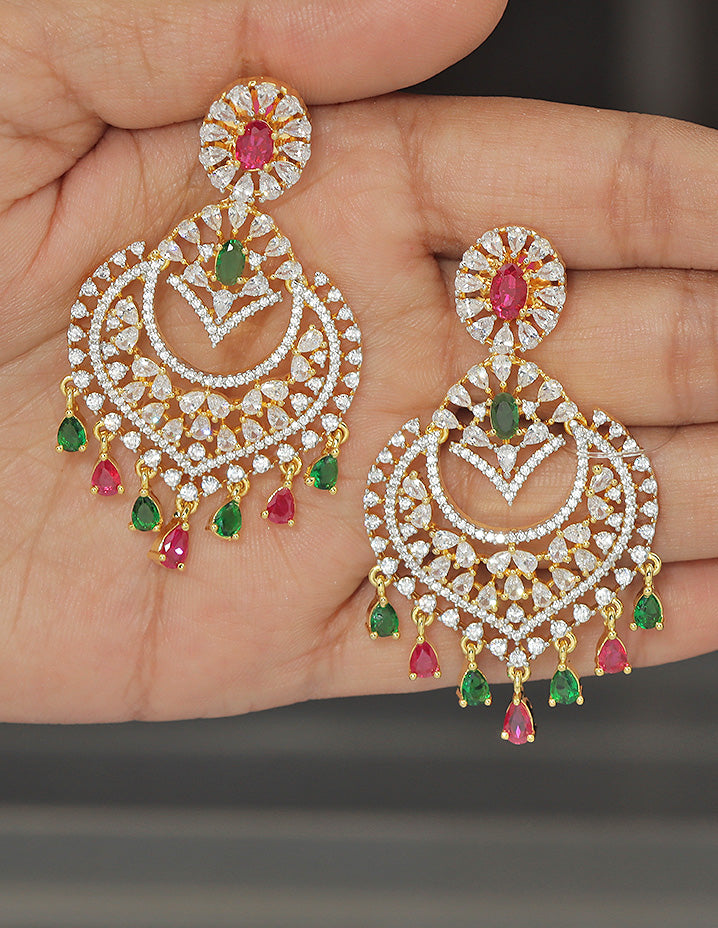 Designer Zirconia Halo Chandbali Earrings