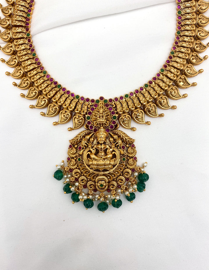 Antique Kempu Lakshmi Devi Pattern Mango Kasu Mala