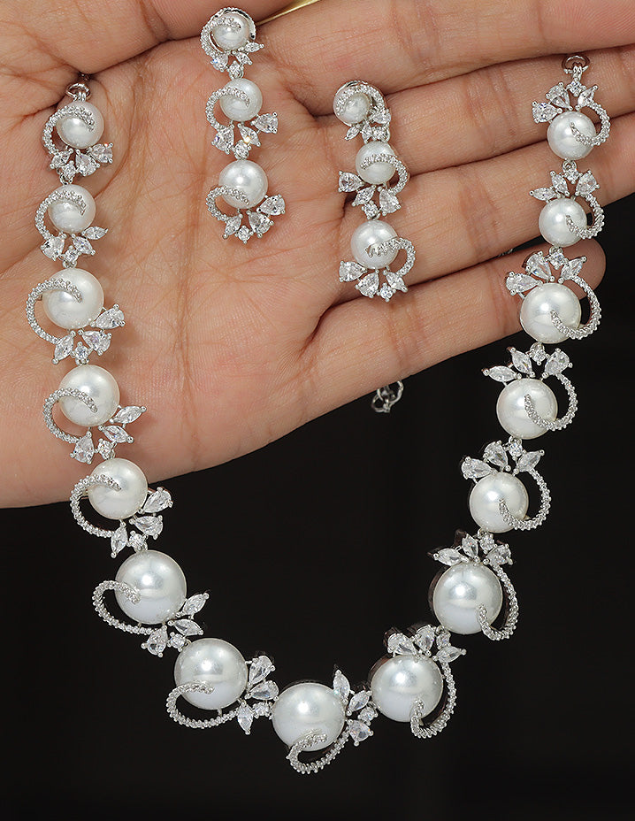 Designer Zirconia Pearl Whirl Elegance Necklace Set
