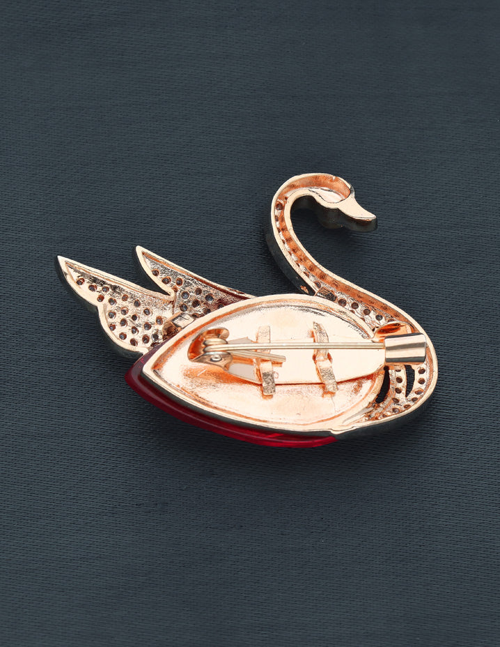 Zircon Carat Polish Ruby Stone Swan Saree Pin