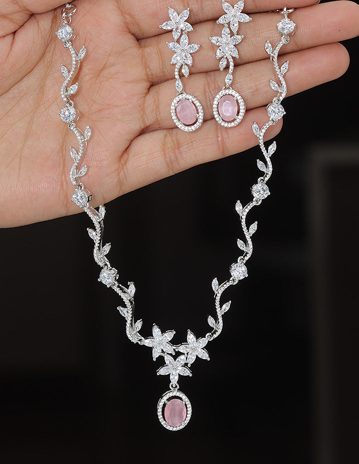 Designer Rhodium Polish Zirconia Necklace Set