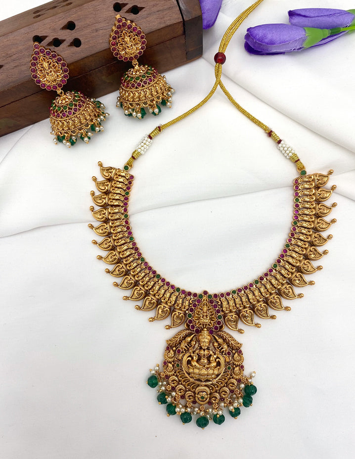 Antique Kempu Lakshmi Devi Pattern Mango Kasu Mala