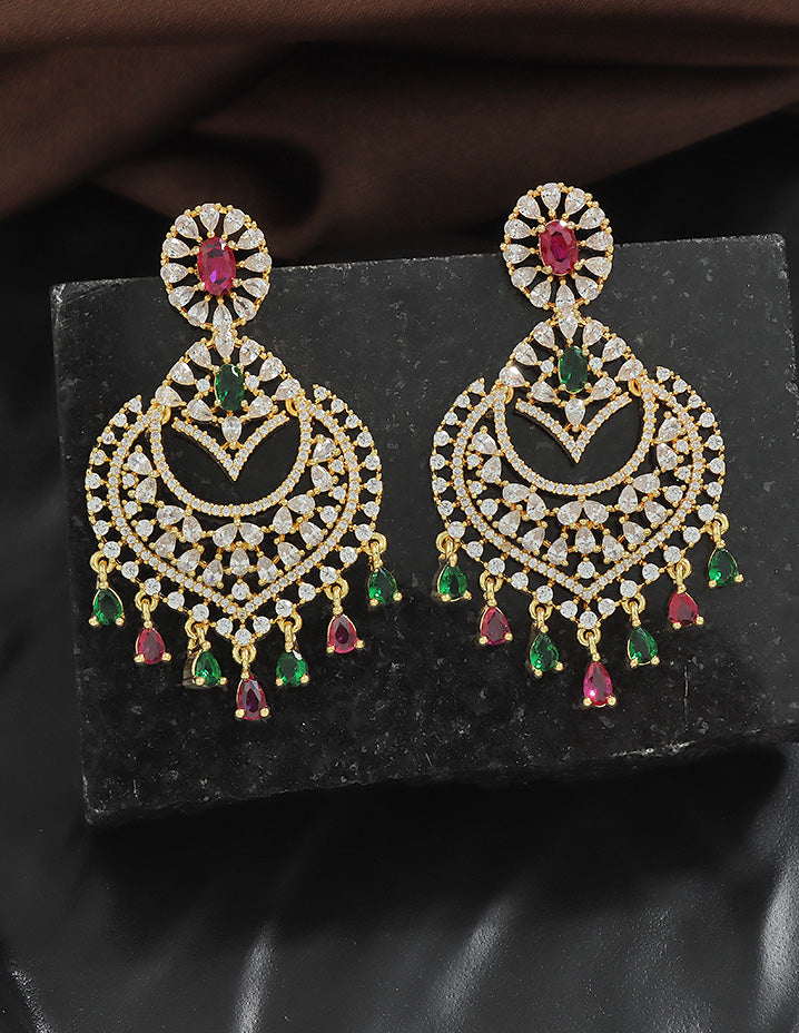 Designer Zirconia Halo Chandbali Earrings