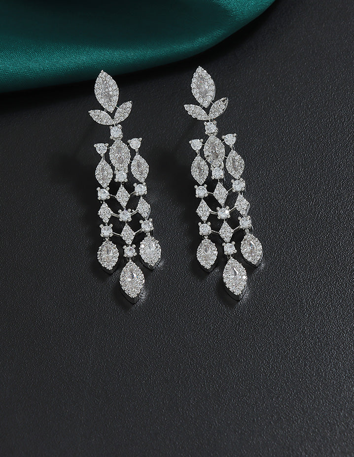Designer Zirconia Floral Cascade Sparkle Earrings