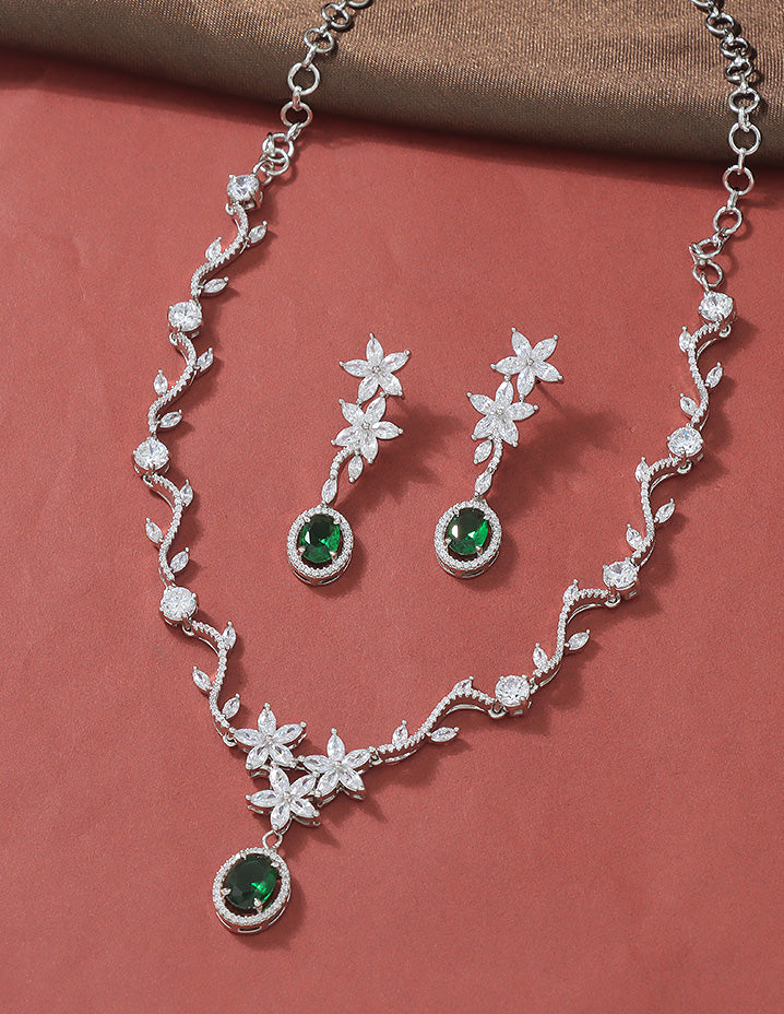 Designer Rhodium Polish Zirconia Necklace Set