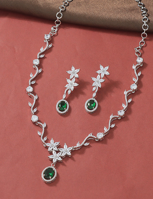 Designer Rhodium Polish Zirconia Necklace Set