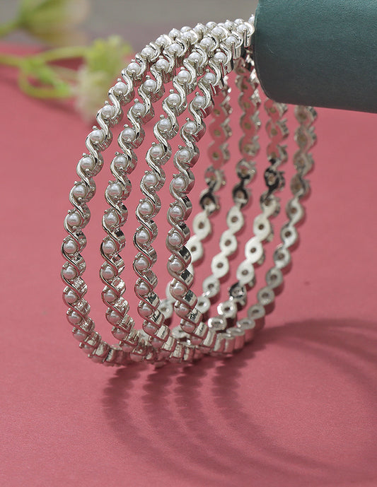 Designer Zirconia Rhodium Polish set of 4 Bangles