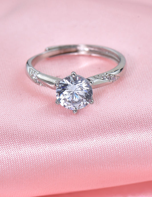 Designer Zirconia Solitaire Adjustable Finger Ring