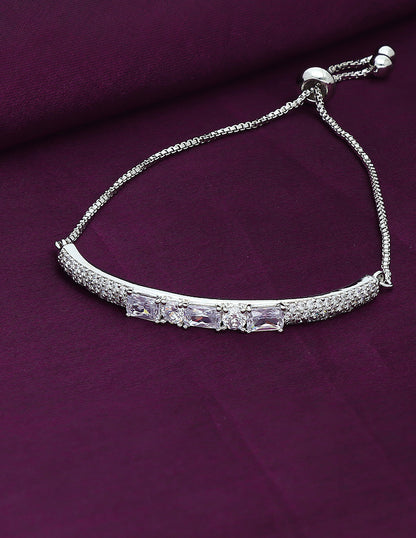 Designer Rhodhium Polish Zirconia Chain Bracelet