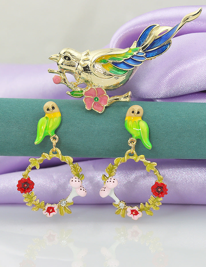 Designer Ceramic Earrings and Brooch Combo