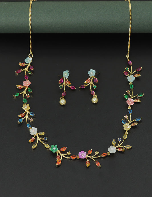 Designer Zirconia Garden Glow Multi-Stone Necklace Set
