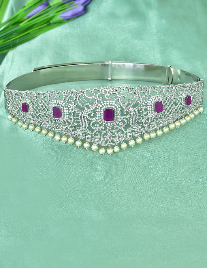 Designer Rhodhium Polish Zirconia Baby Belt Vaddanam – Violet & Purple  Designer Fashion Jewellery