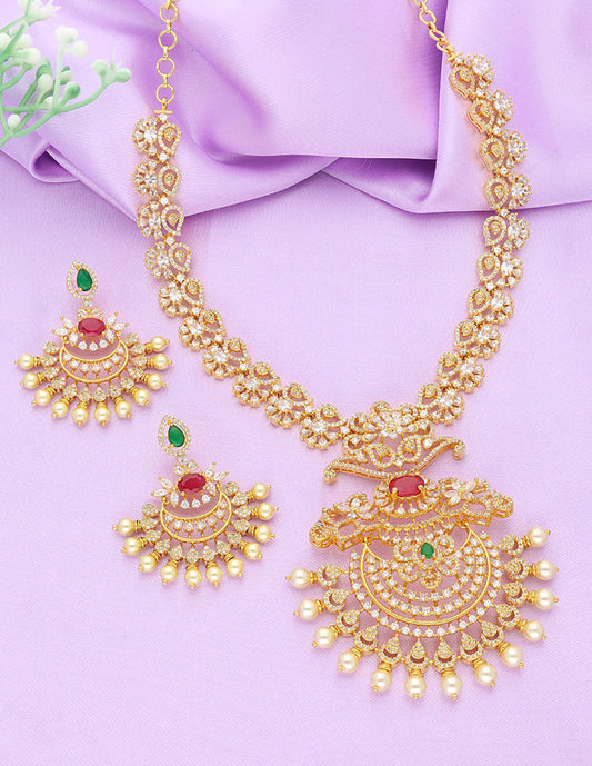Designer Gold Polish Zirconia Necklace Set
