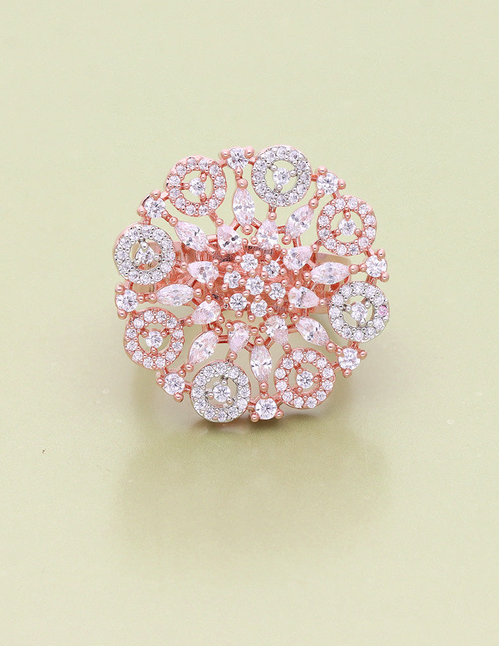 Zirconia Rose White Polish Finger Ring