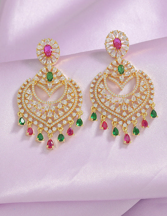 Designer Zirconia Halo Chandbali Earrings