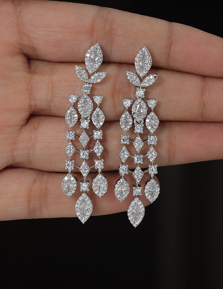 Designer Zirconia Floral Cascade Sparkle Earrings