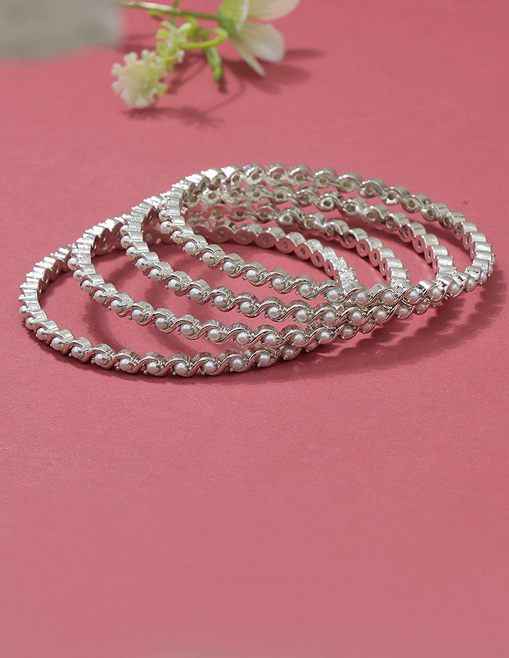 Designer Zirconia Rhodium Polish set of 4 Bangles