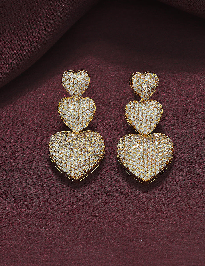 Designer Zirconia Sparkling Triple Heart Earrings