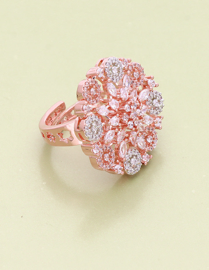 Zirconia Rose White Polish Finger Ring