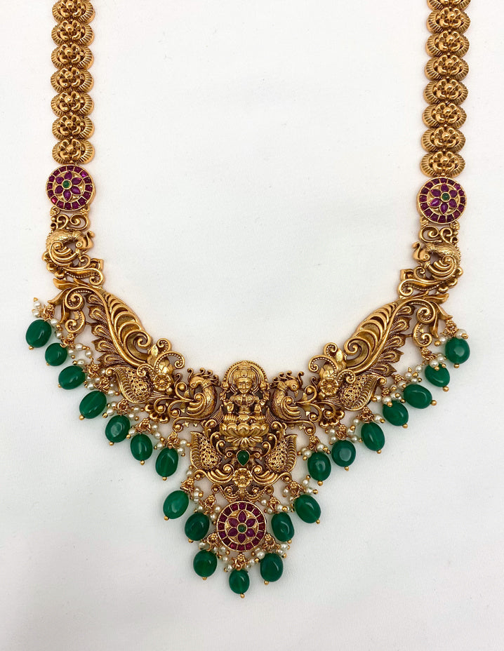 Antique Kempu Lakshmi Devi Pattern Long Haram