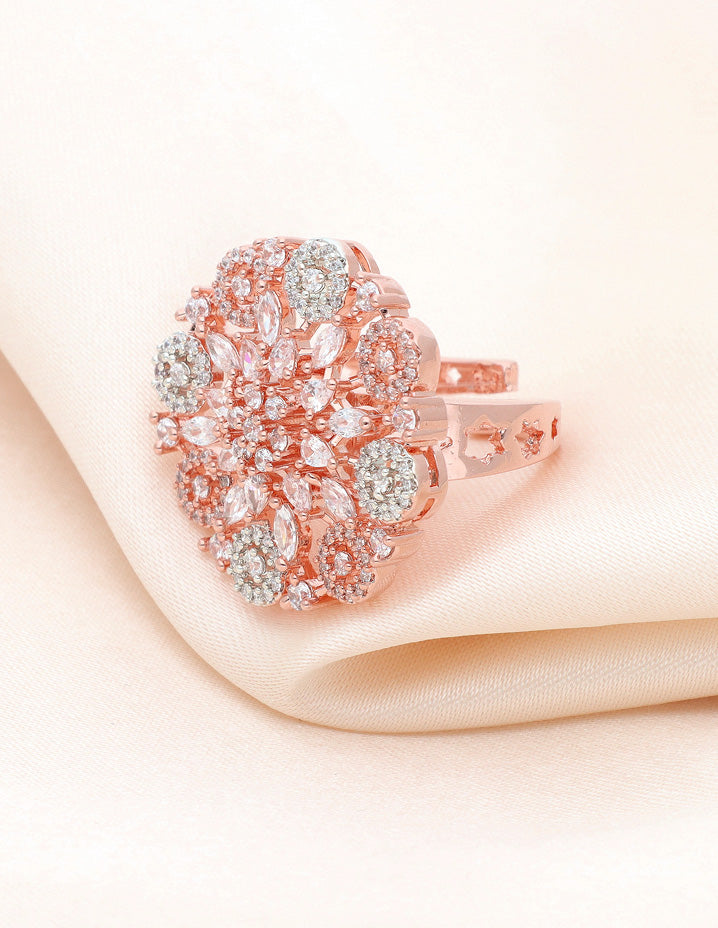 Zirconia Rose White Polish Finger Ring