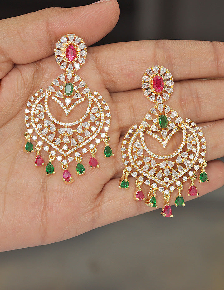 Designer Zirconia Halo Chandbali Earrings