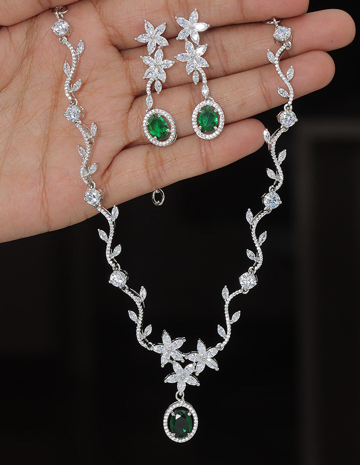 Designer Rhodium Polish Zirconia Necklace Set