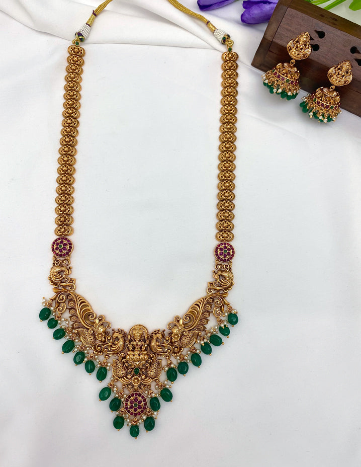 Antique Kempu Lakshmi Devi Pattern Long Haram