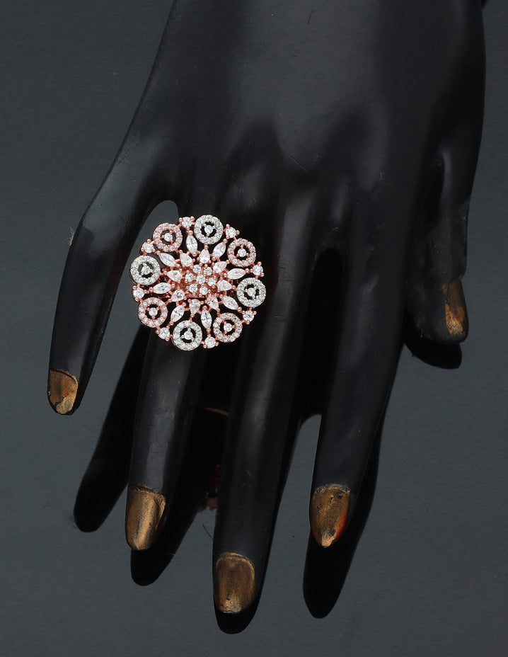 Zirconia Rose White Polish Finger Ring