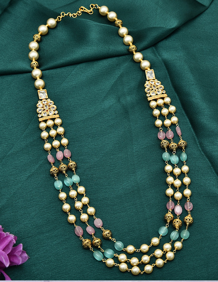 Designer 3-Lines Pearls and Monalisa  Beads Mala