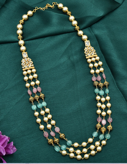 Designer 3-Lines Pearls and Monalisa  Beads Mala