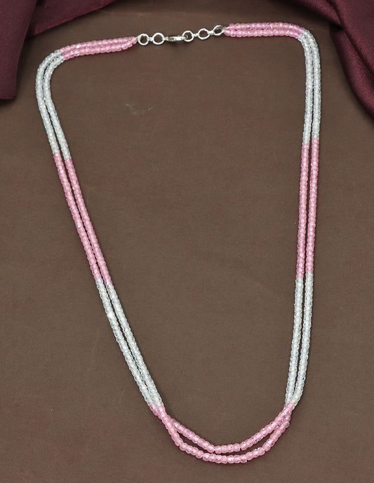 Designer 2-Lines Baby Pink Cz Beads Mala