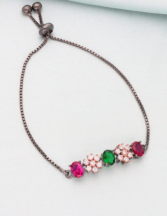 Designer BlackRose Polish Zirconia Chain Bracelet