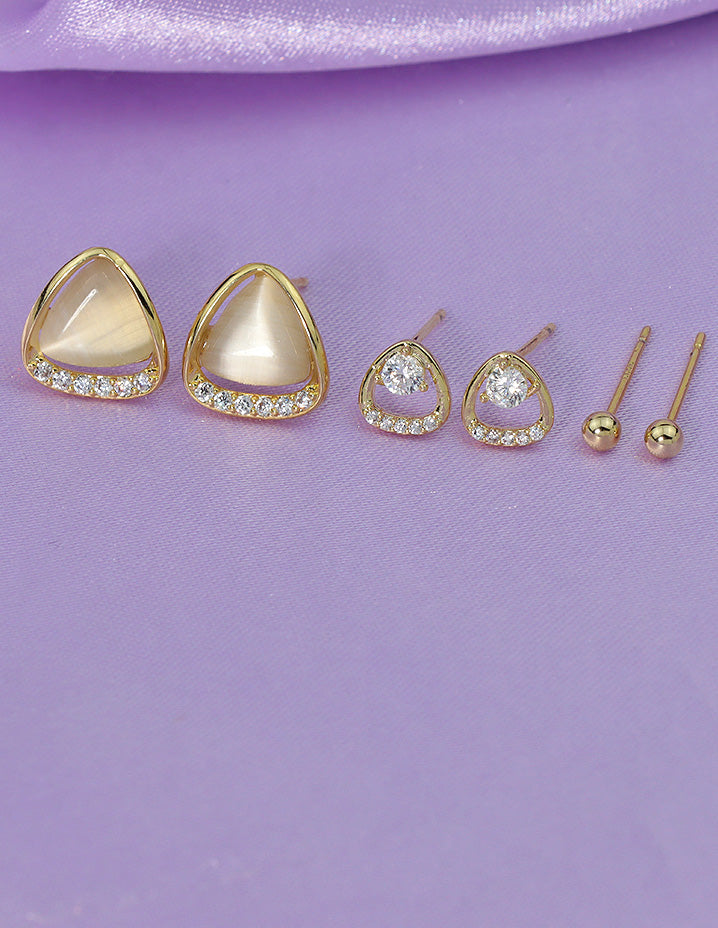Designer Glam Triad Stud Earrings