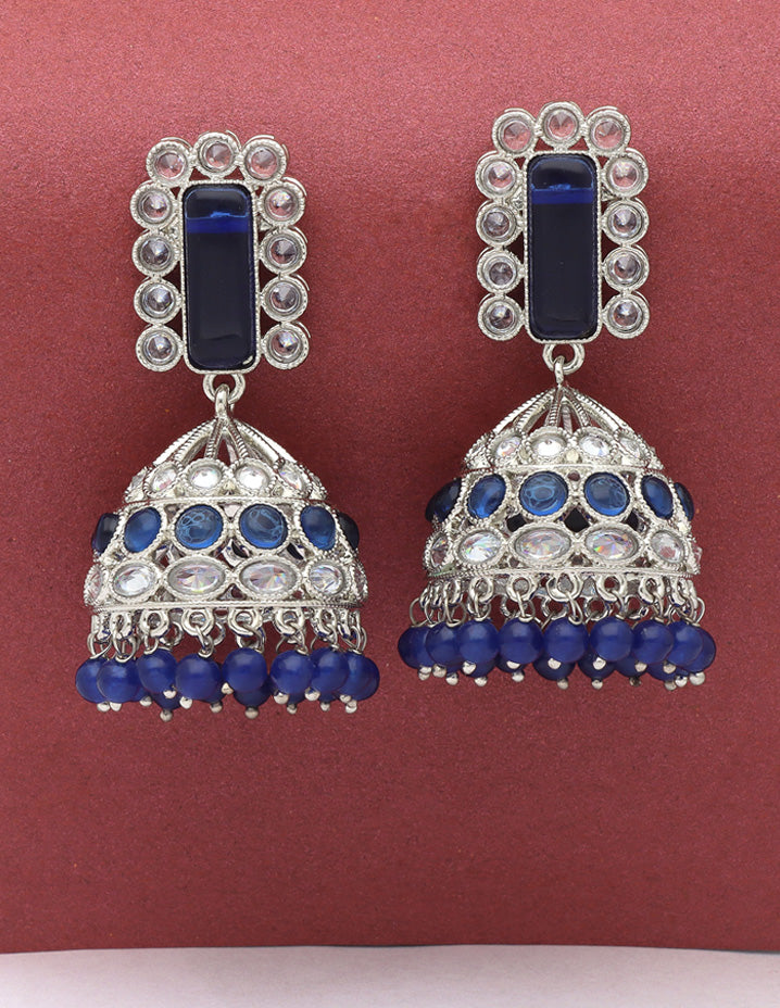 Designer Rhodium Polish Navy Blue Color Fancy Earrings