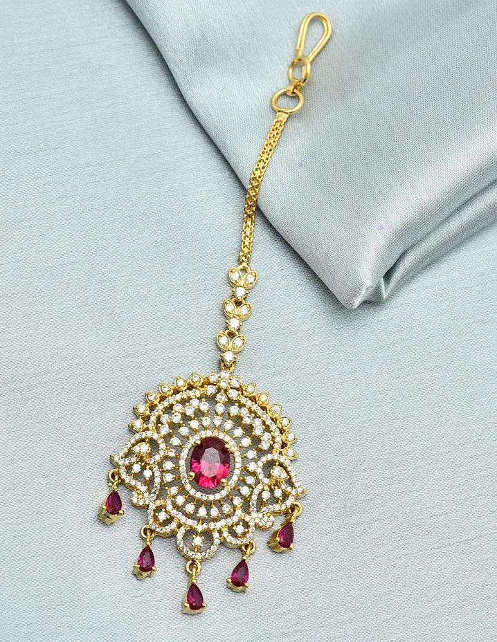 Designer Gold Polish Zirconia Maang Tikka