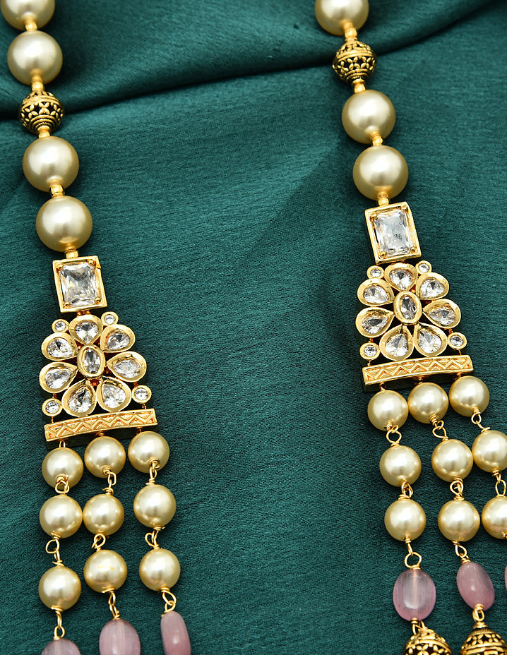 Designer 3-Lines Pearls and Monalisa  Beads Mala