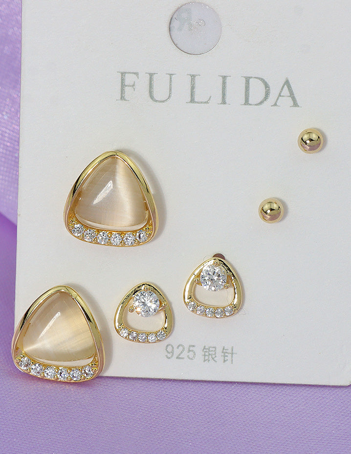 Designer Glam Triad Stud Earrings