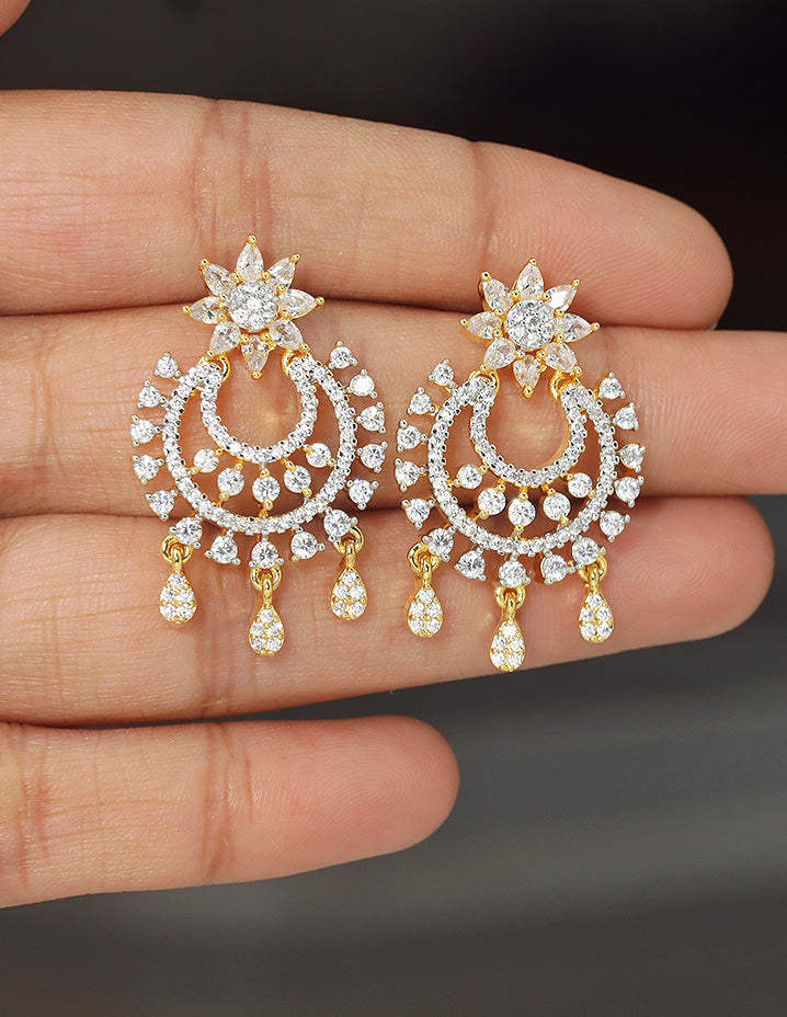 Designer Zirconia Sparkling Starfall Chandbali Earrings