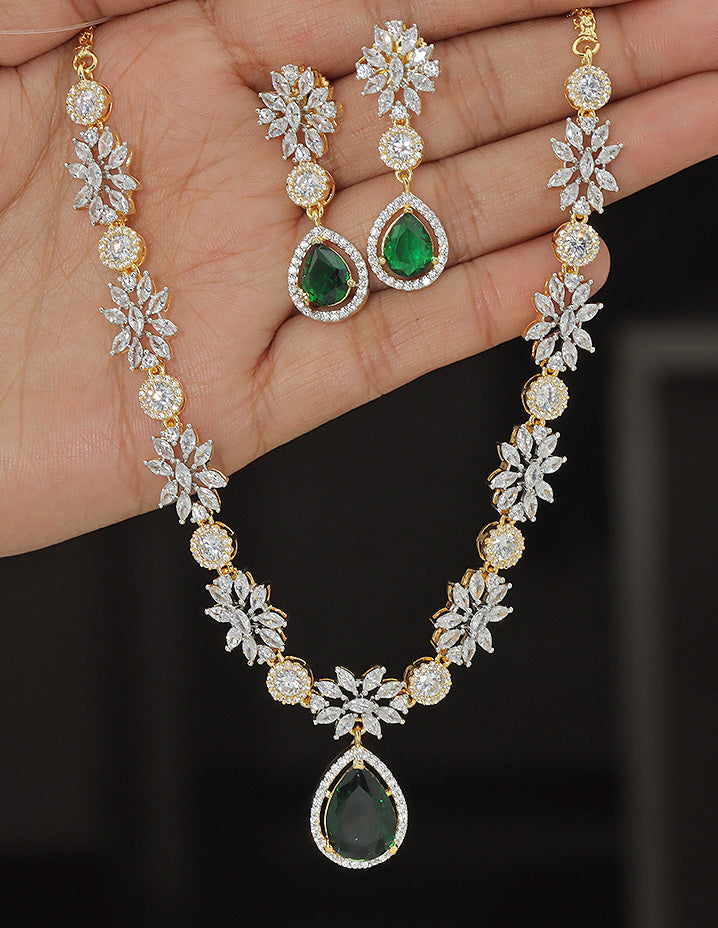 Designer Zirconia Floral Elegance Necklace Set
