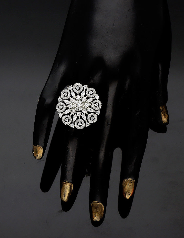 Zirconia Rhodhium Polish Finger Ring
