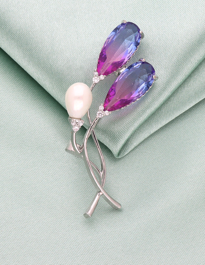 Zirconia Rhodhium Polish Saree Pin