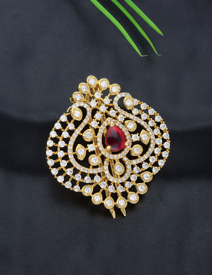 Designer Gold Polish CZ Choti Piece With Ruby Stone