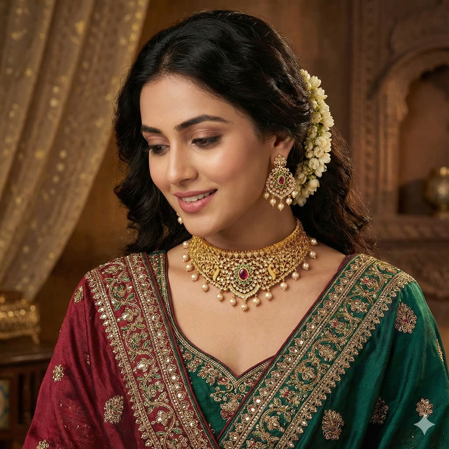 Zirconia Gold peacock Design Choker Set