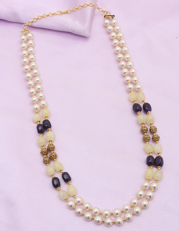 Designer 2-Lines Pearls and Amethyst Beads Mala