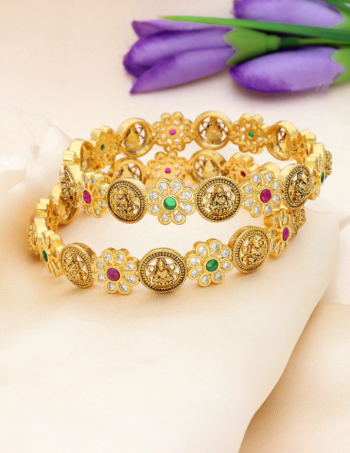 Designer Lakshmi Devi Zircon Gold Plated Bangles ZBGL11005